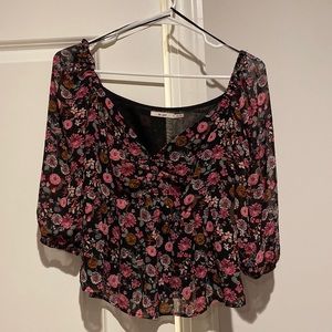 Mi Ami floral top - XS - black pink green orange - elastic sleeves